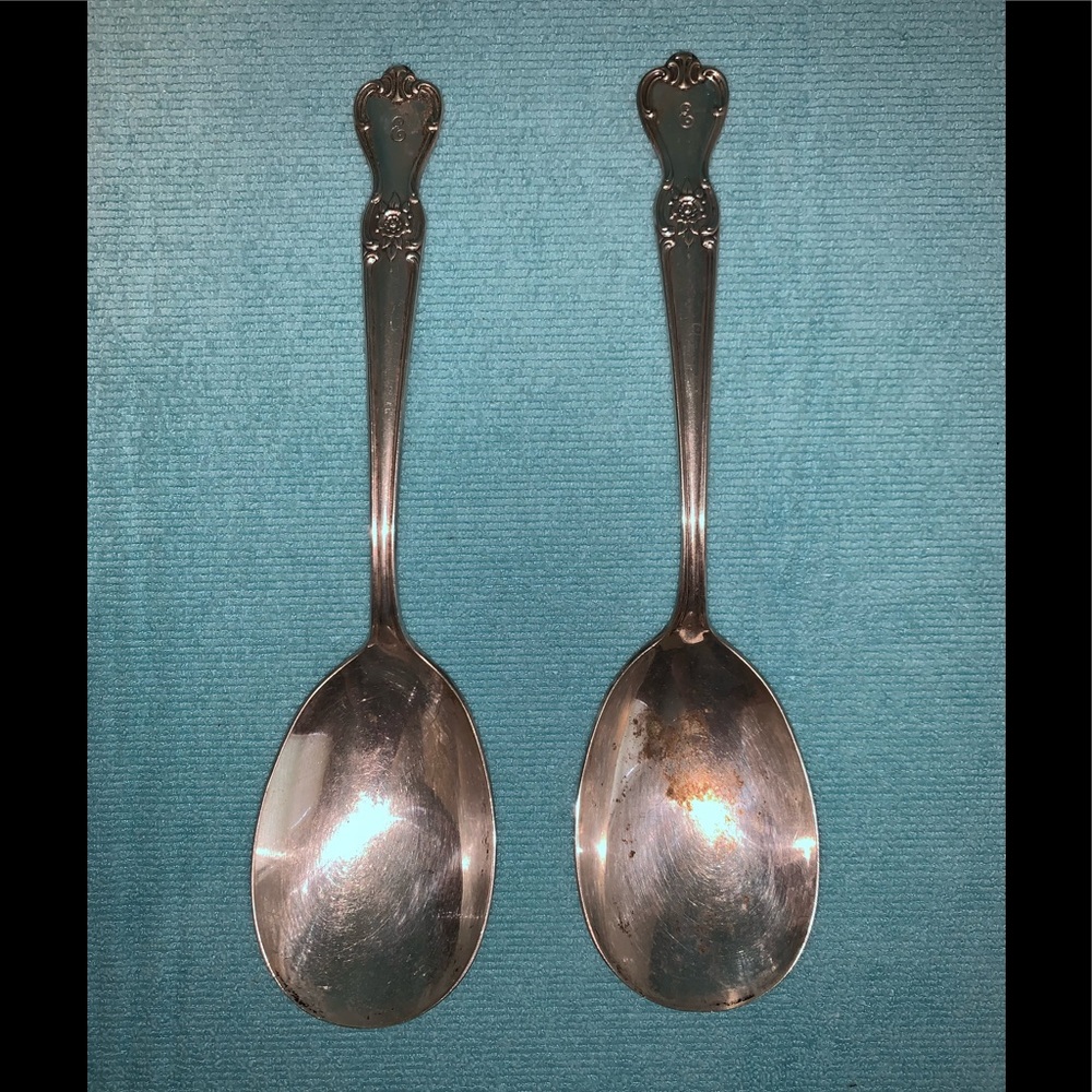 Vintage Old Company Plate Serving Spoons with an E Monogram